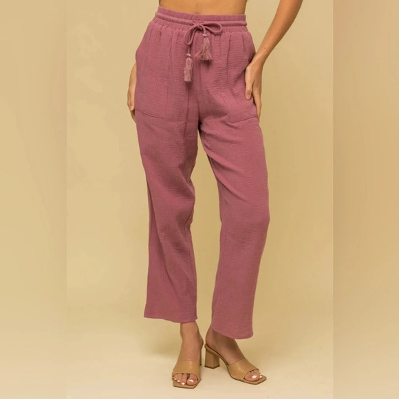 100% Cotton Boho Button Down Shirt & Pants Set(Mauve) - Picture 5 of 9